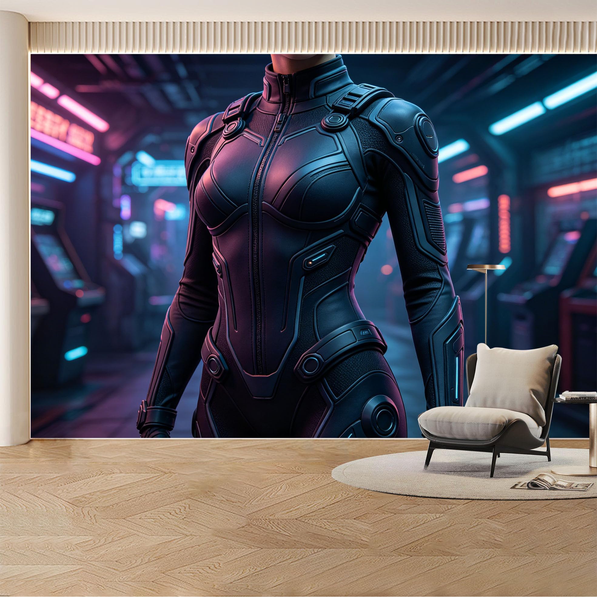Custom Wall Mural Wallpaper Cyberpunk SciFi Landscape Modern 3D Effect Wall Decor Futuristic Neon Aesthetic Removable SelfAdhesive Large Photo for Living Room， Bedroom， Office