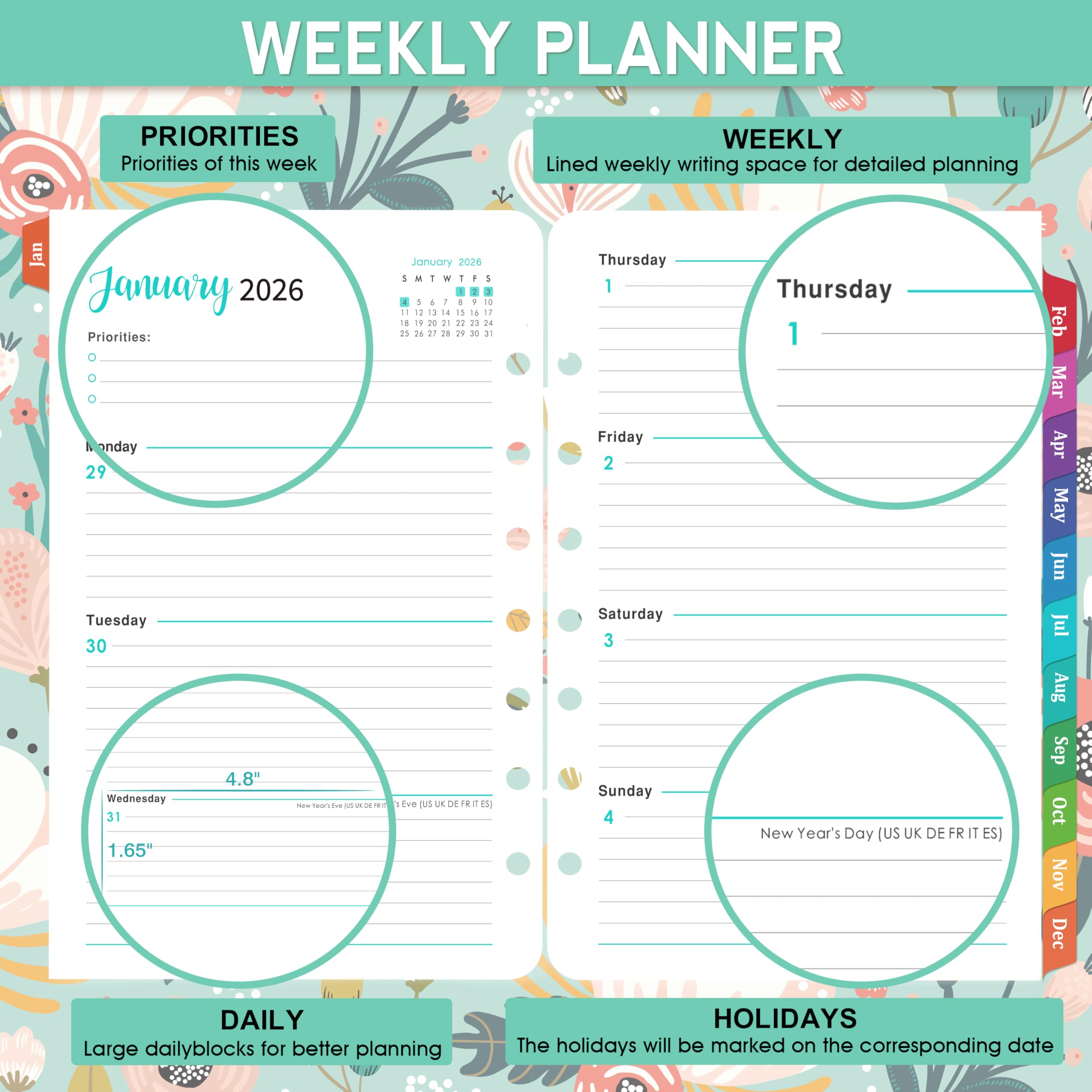 Snapklik.com : 2026 Planner Refills - 7 Punched Holes 2026 Weekly ...