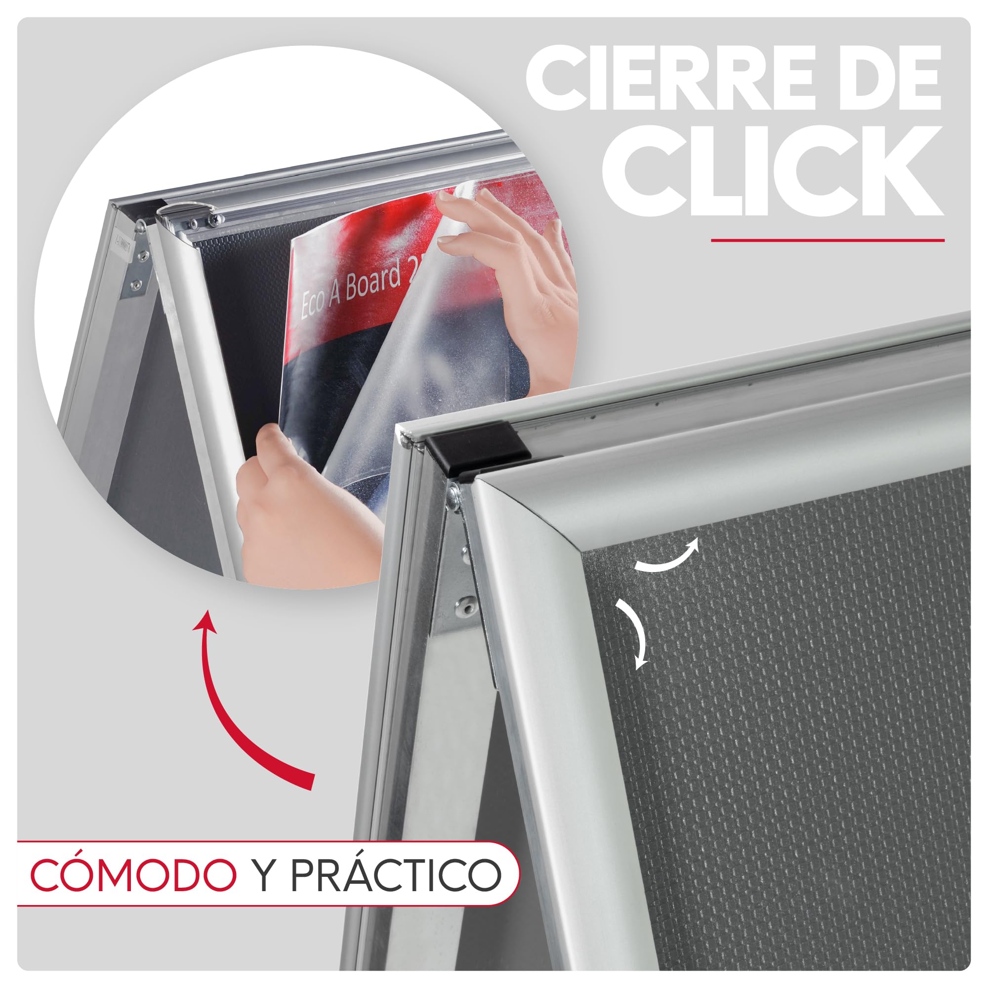 Caballete Publicitario de Aluminio Gris | Expositor Doble Cara con Sistema Click y Protector Antideslumbrante | Caballete para Carteles y Anuncios | Medidas 700x1000 mm