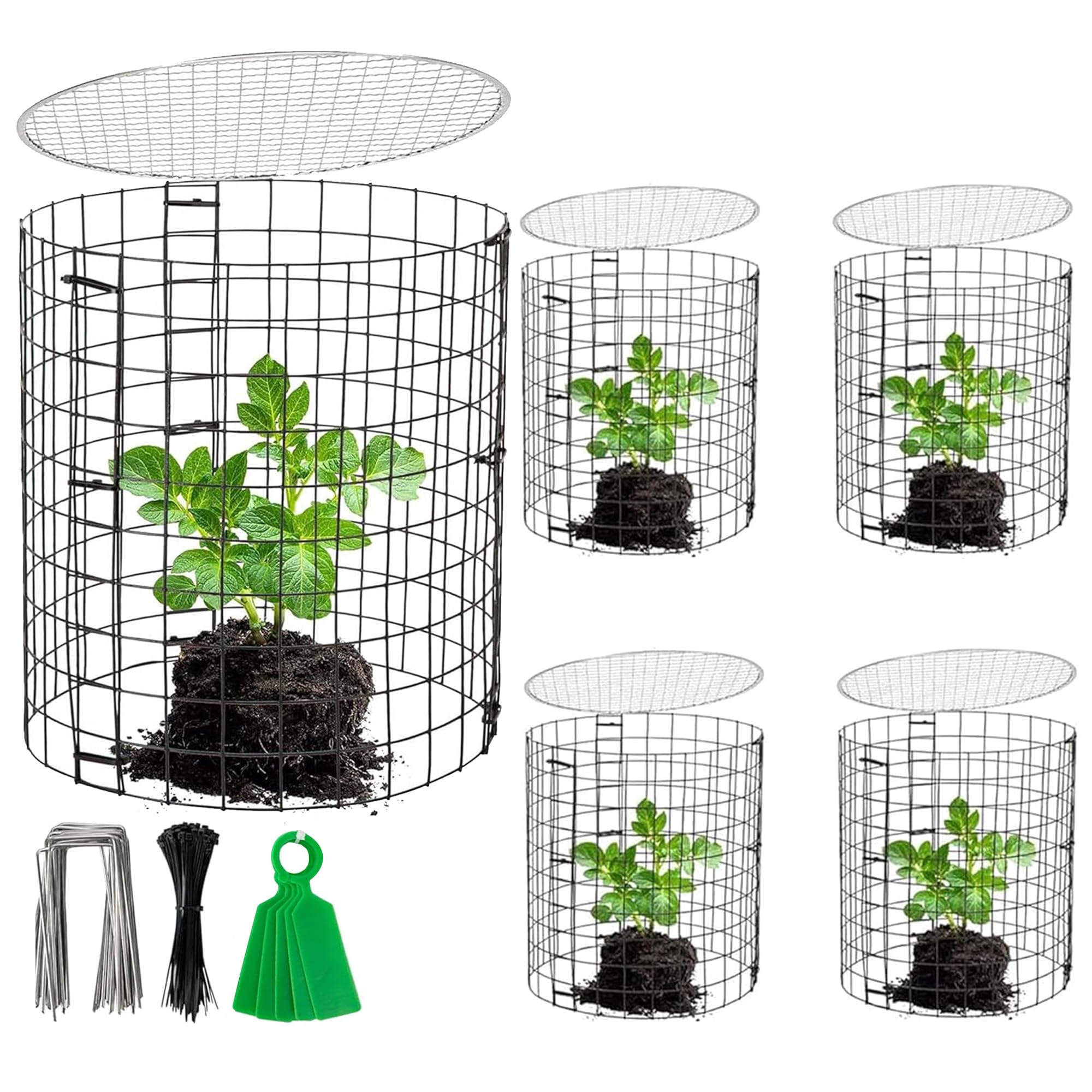 GIONAR Lot de 4 protecteurs de plantes en fil de fer avec housse - 30,5 x 27,9 cm - Cloches de protection de jardin contre les lapins, oiseaux, poules, écureuils, autres petits animaux