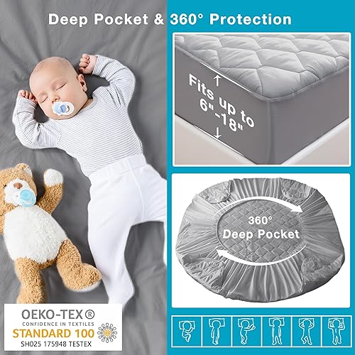 Miniatura 4 de Lunsing Protector de colchón Queen, impermeable, suave y transpirable, con bolsillo profundo de 6 a 18 pulgadas, funda de colchón acolchada de