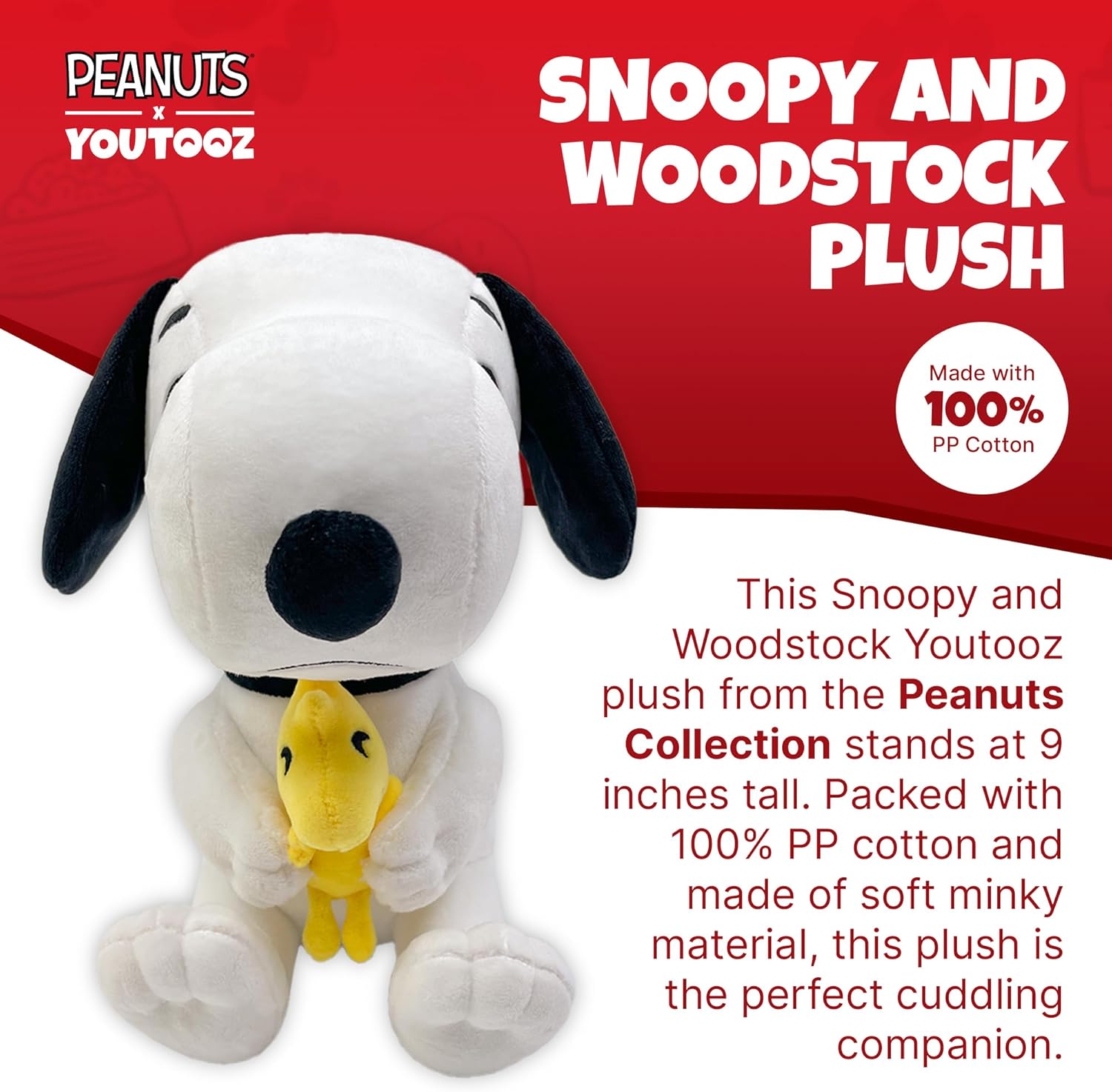 Youtooz Snoopy and Woodstock Plushie, 9-Inch – Peanuts Collectible Stuffed Plush, Soft 100% PP Cotton
