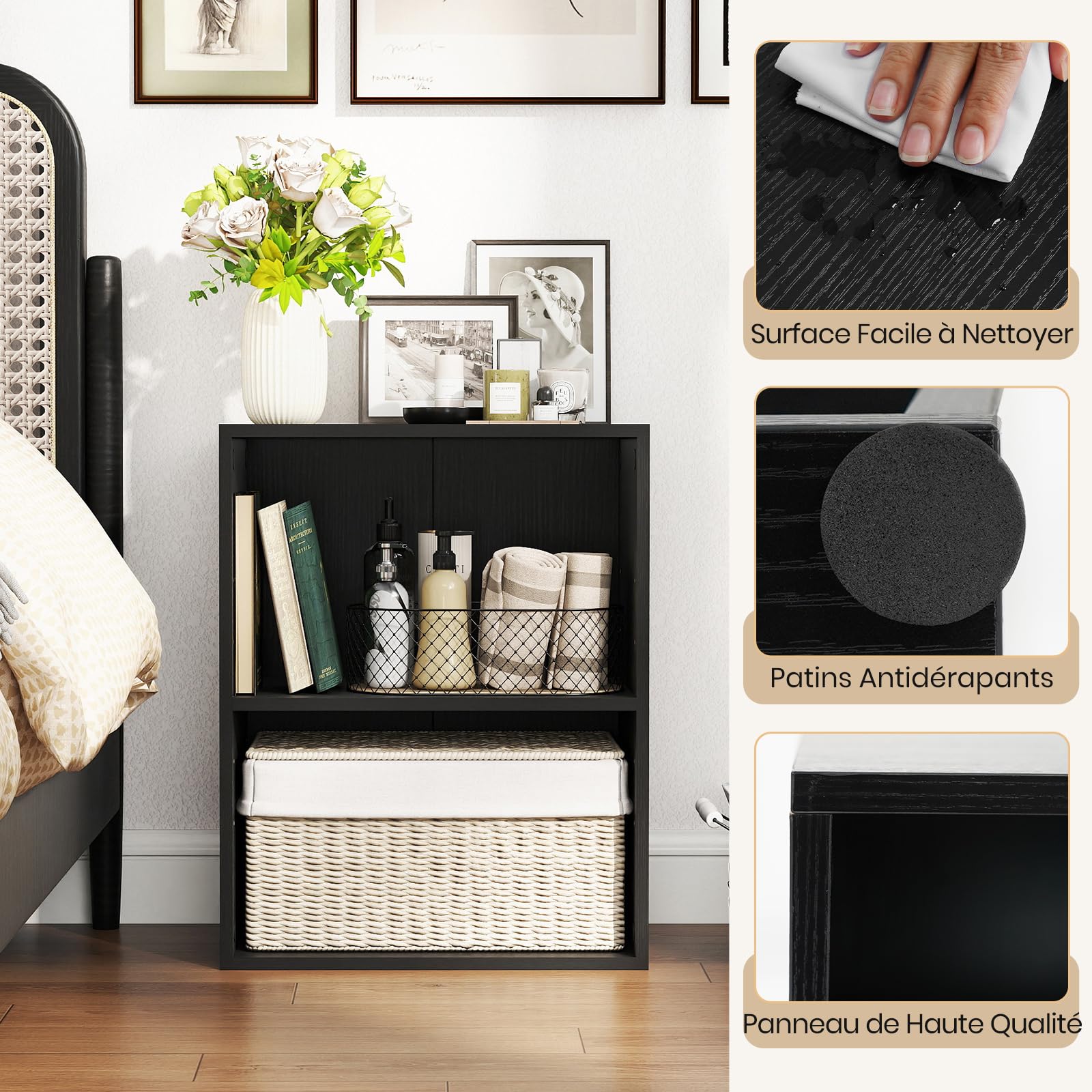 SOARS Bibliothèque à 2 Cubes Ouverts 42 X 29,5 X 53,5 CM (Noir,1) | Meuble de Rangement à 3 Niveaux, Étagère Réglable à 5 Positions, pour Livres, Plantes, Étagère, pour Salon, Chambre, Bureau