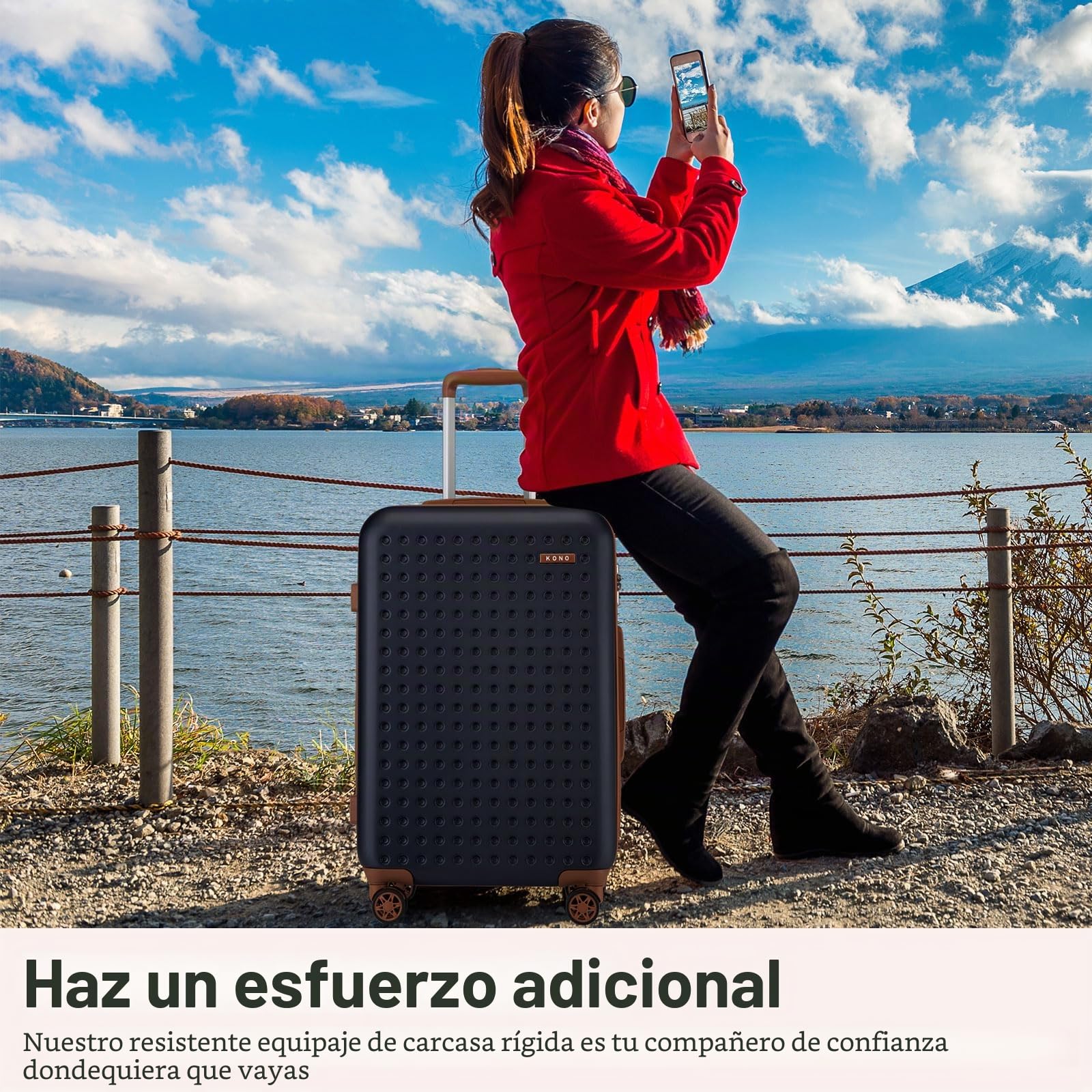 Kono Juego de 4 Maletas 31/55/65/75cm Maleta de Cabina Maletas de Viaje Cabina Ligera Portátil con Cerradura TSA y 4 Ruedas, Azul