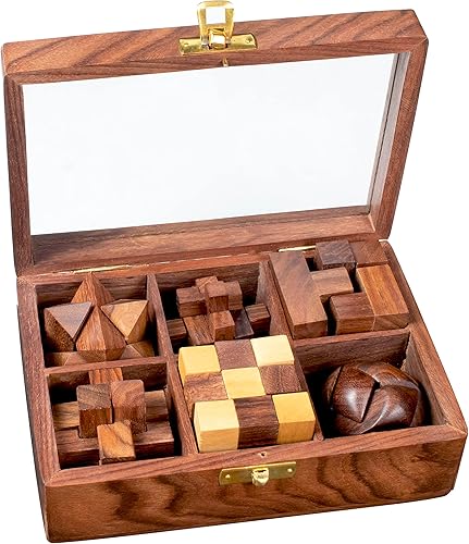 Miniatura 6 de Juego de rompecabezas 6 en 1 de madera para desafiantes rompecabezas para adultos y juegos cerebrales para niños, traje para sala de estar