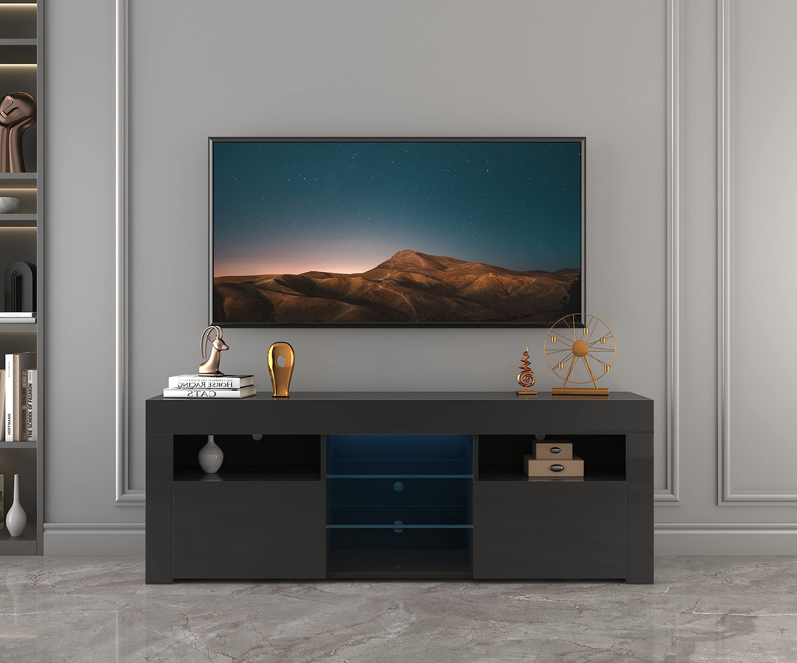 Buy DMAITH TV Stand with LED Lights, 2 Storage and Open Shelves High Gloss Entertainment