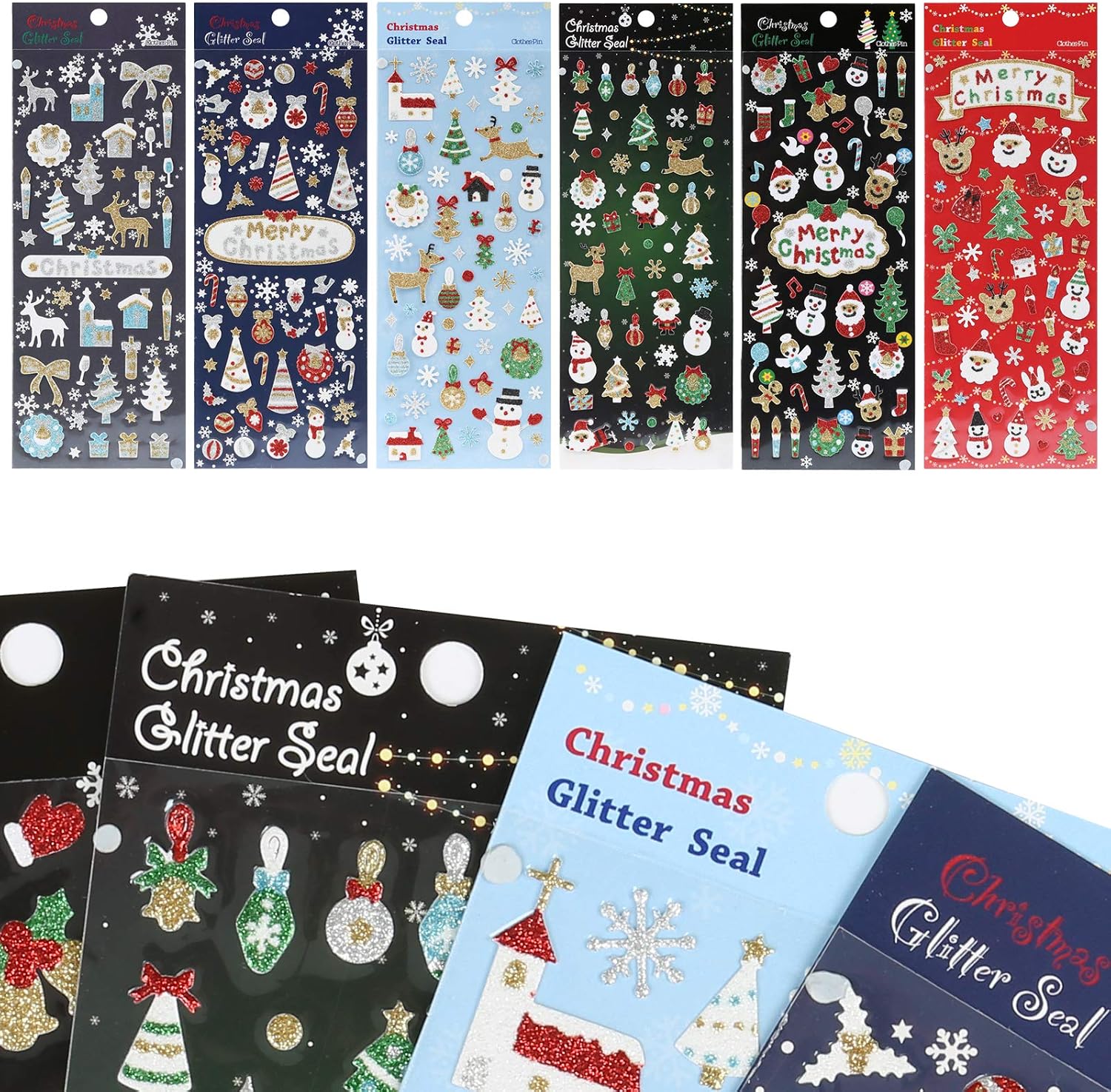 Naler Christmas Glitter Stickers, 6 Sheets