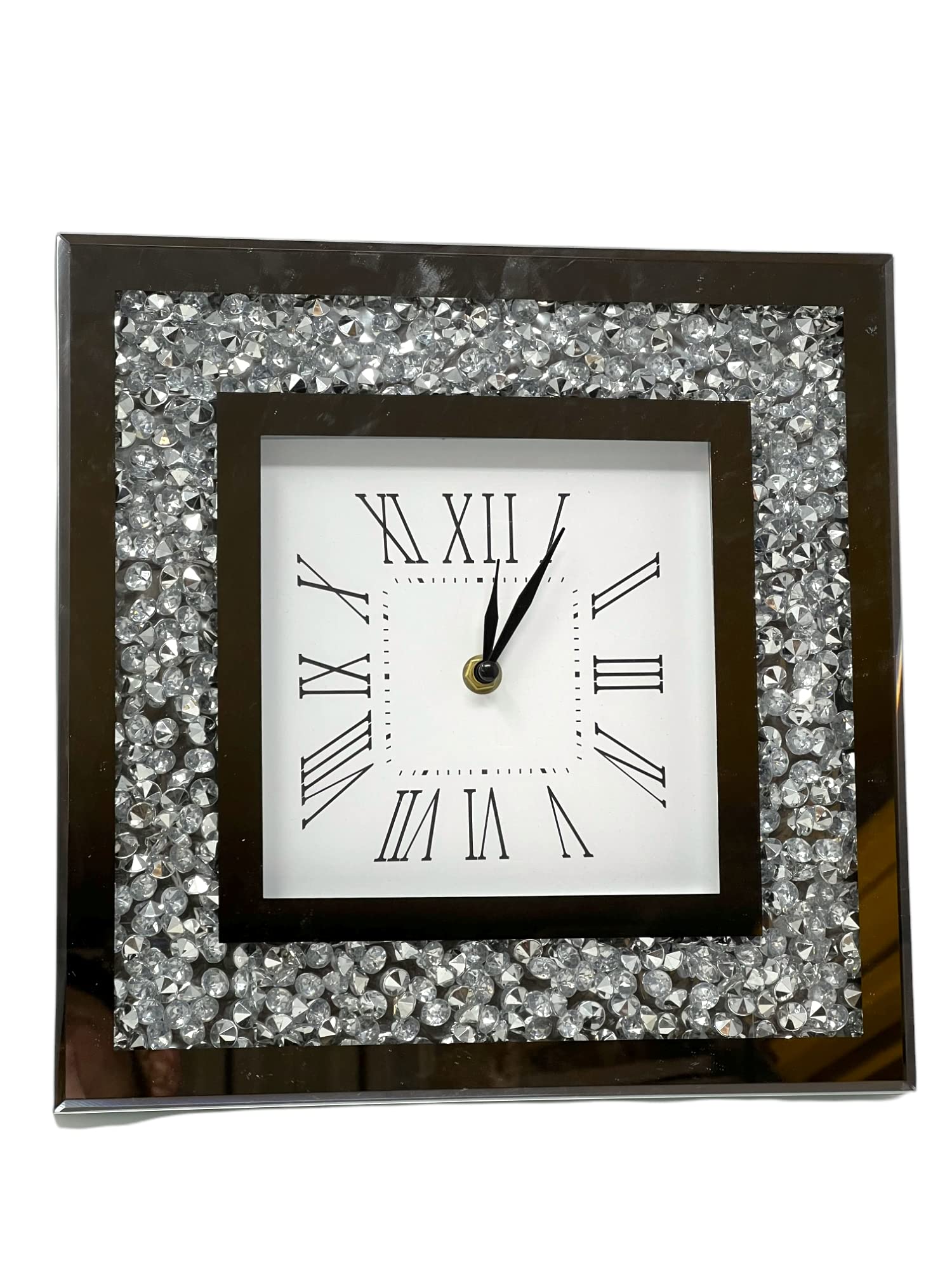 Crushed Diamond Silver Glass Sparkle Wall Clock Ornament Bling CRYSTALLIZED clocks crystal jewel silver large glass 30 cm mirror square