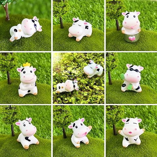 Miniatura 6 de 16 piezas de lindas vacas, mini animales miniatura de resina, adornos de paisaje de musgo de jardín de hadas para decoración al aire libre,
