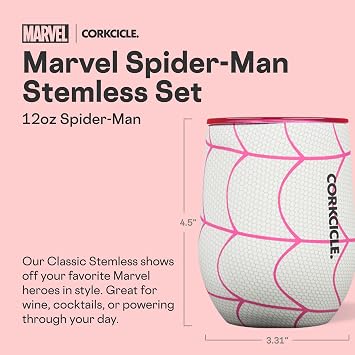 Corkcicle Marvel Spider-Man 12 oz Stemless Tumblers, Set of 3