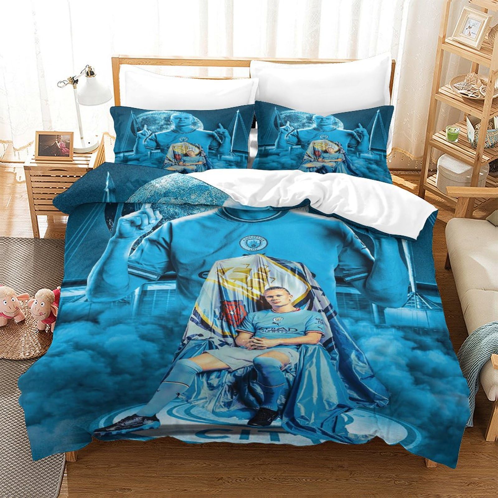 MJCZEGDCR Erling Haaland Duvet Cover Microfiber Bedding Set, 3D Print Duvet Quilt Cover&Pillowcase, 2Pcs With Zipper Closure, Seasons Soft Duvet Cover for Men Woman Kids Single（140x200cm）