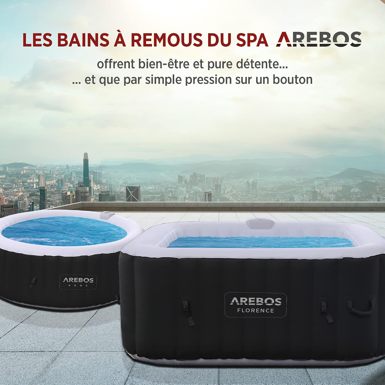 Arebos Spa Gonflable | pour l'intérieur et l'extérieur | 4 Personnes | 154x154cm | 100 Jets de Massage | Spa Bien-être Chauffage | Massage Gonflable Carré | 600 litres — vue 4