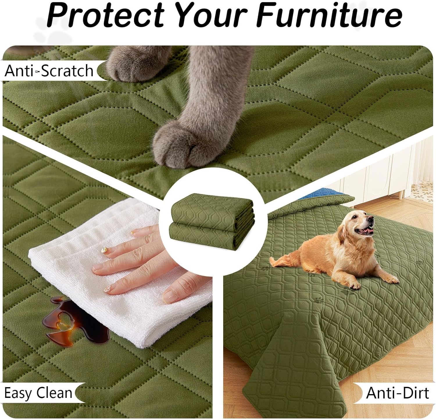 hyha Waterproof Dog Bed Blanket, Soft Pet Blankets, Waterproof Couch Cover for Dogs, Reversible Sofa Covers Washable for Furniture (40x80 Inch, Green/Navy Blue) - Image 5