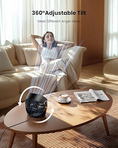 Miniatura 6 de Gaiatop Ventilador de escritorio, ventilador eléctrico portátil de escritorio de 5 pulgadas, pequeño pero potente con 3 velocidades de inclinación