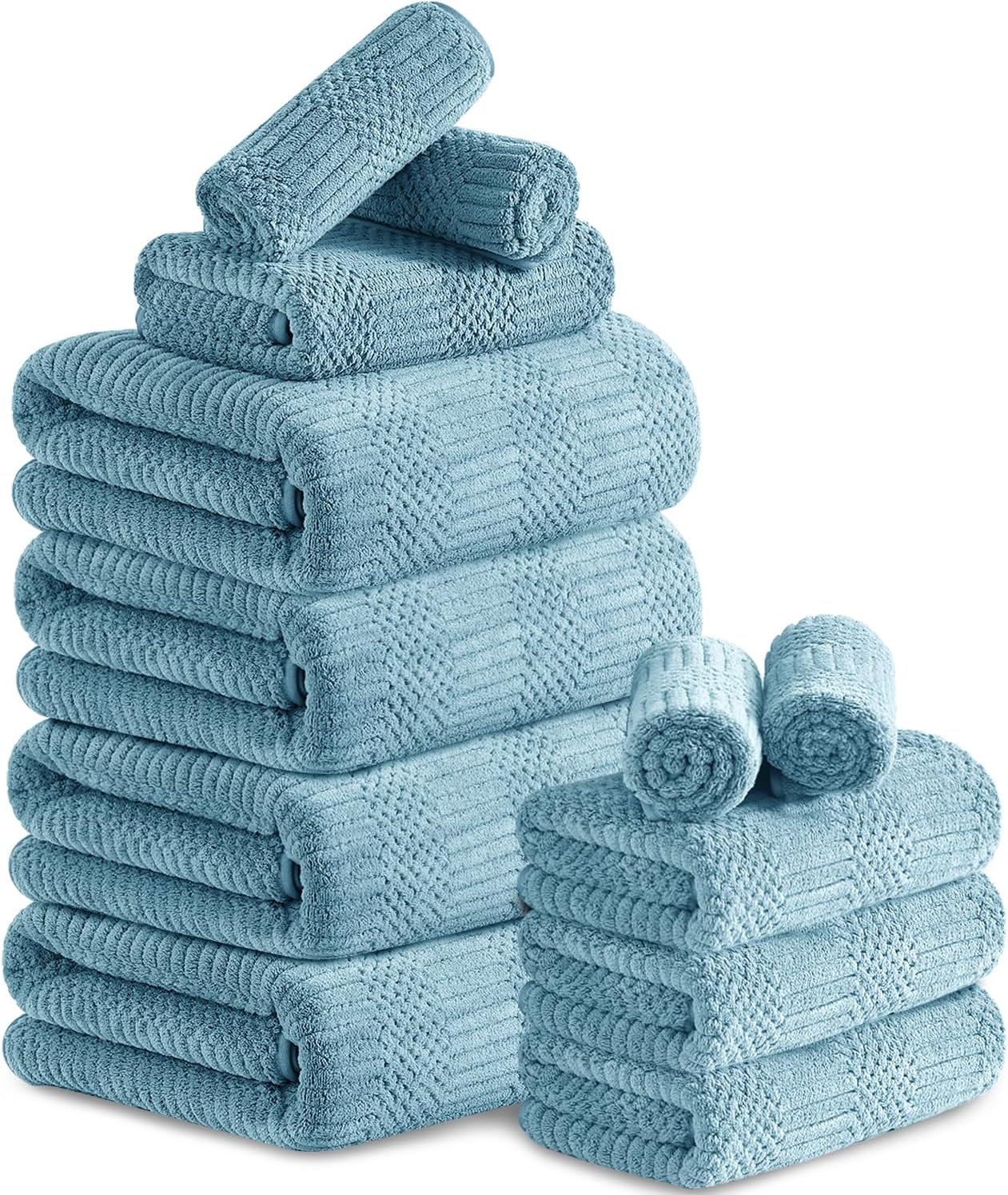 Belista Towel Set Pack of 12 Family Towels, 4 Bath Towel, 4 Hand Towels, 4 Washcloths - MicrofiberTowels Quick Dry, Soft Bathroom Towel for Hotel -Turquoise