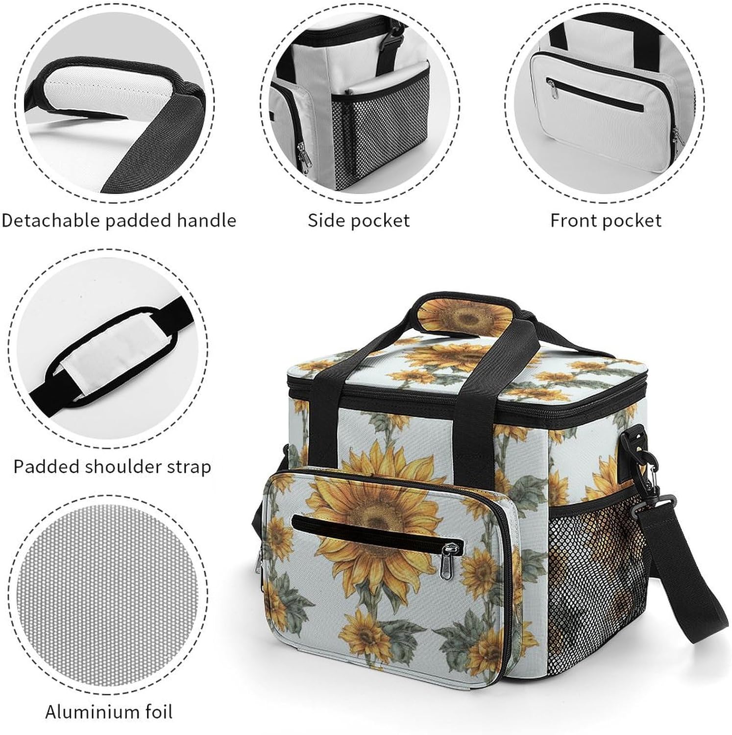 Large-Capacity Oxford Cloth Sunflower Hand Painted Floral Printed Camping Ice Bag, Outdoor Portable Insulation and Cold Storage Bag, Enjoy A Cool Camping Time