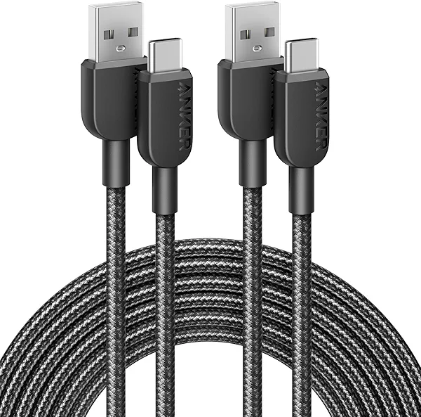 Anker USB A to USB C Cable, Charger Cord (2 Pack, 10FT), for iPhone 17 Series,Samsung Galaxy Note 10/S10+ S10, LG V30 (Black) 10ft Black 2