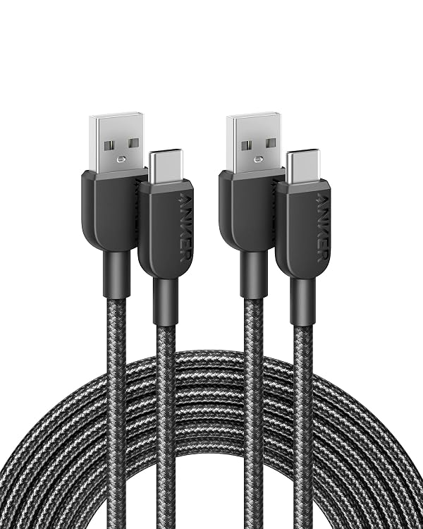 Anker USB A to USB C Cable, Charger Cord (2 Pack, 10ft), for iPhone 17 Series,Samsung Galaxy Note 10/S10+ S10, LG V30 (Black) by Anker - Used condition - US$12.54