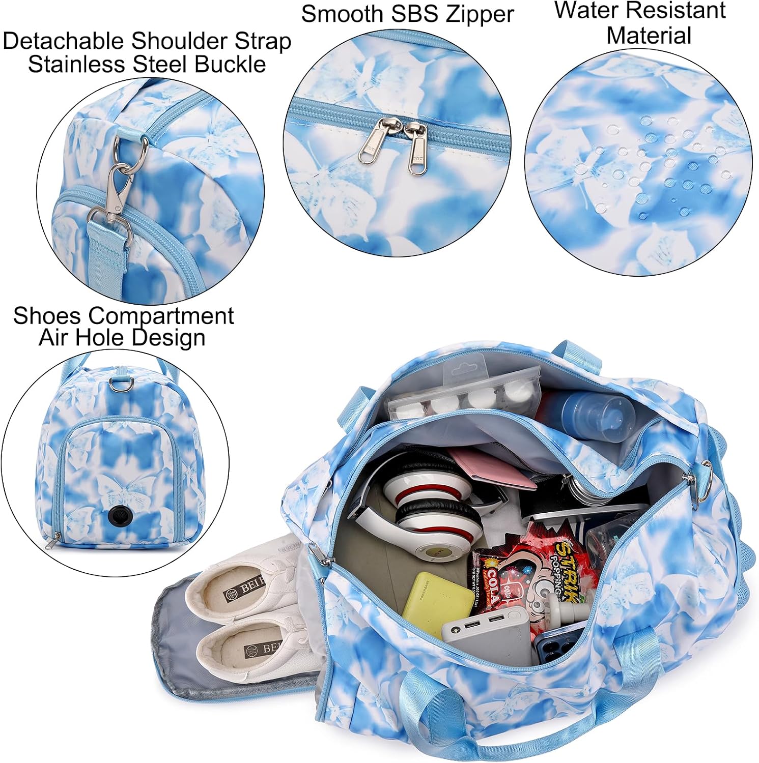 Dance Bag for Girls Butterfly Sports Duffle Gym Weekender Carry On Travel Bags with Shoes Compartment Wet Pocket for Teens Girls