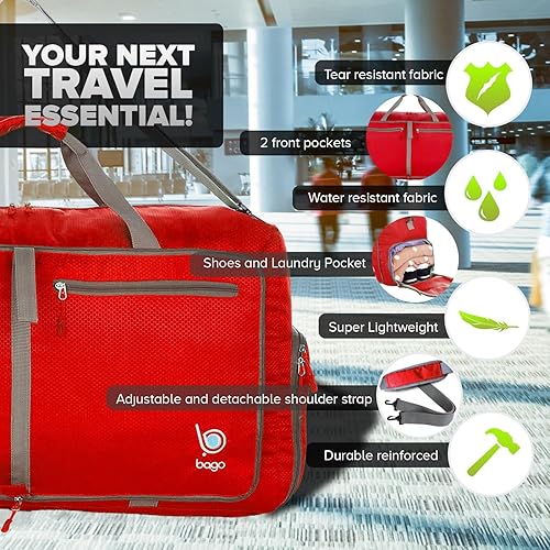 Miniatura 2 de Bago Bolsa de viaje para hombre y mujer, ligera, plegable, bolsa de lona para equipaje de 15.85 gal, 21.13 gal, y 26.42 gal (60 L, 80 L y 100 L)