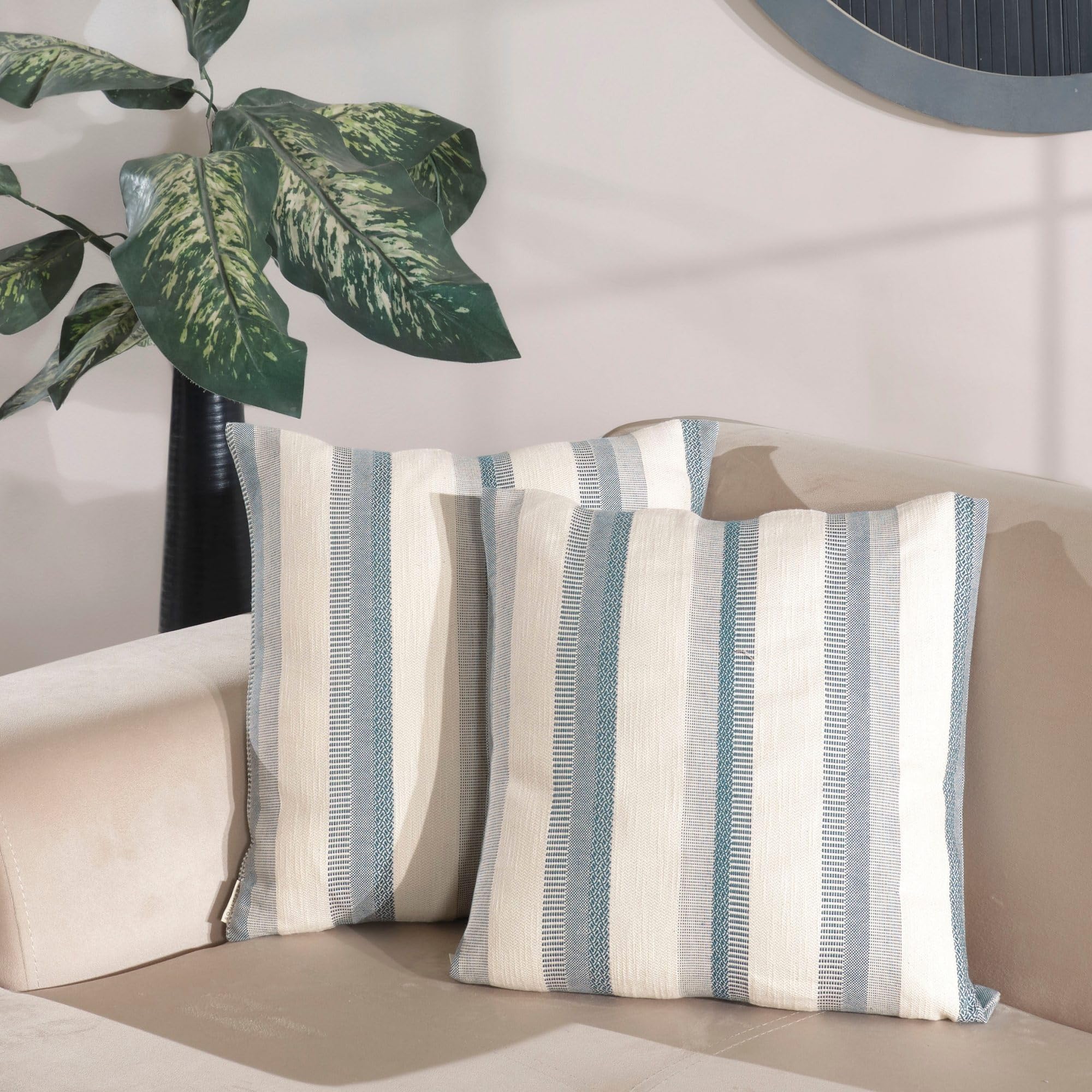 Exporgin SOULMARK | 100% Turkish Cotton Decorative Pillow Covers | Aqua Blue & Set of 2 | 20x20 | Hidden Zipper & Machine Washable | Soft & Woven Textured Euro Sham Covers for Sofa, Couch, Bedroom, Livingroom