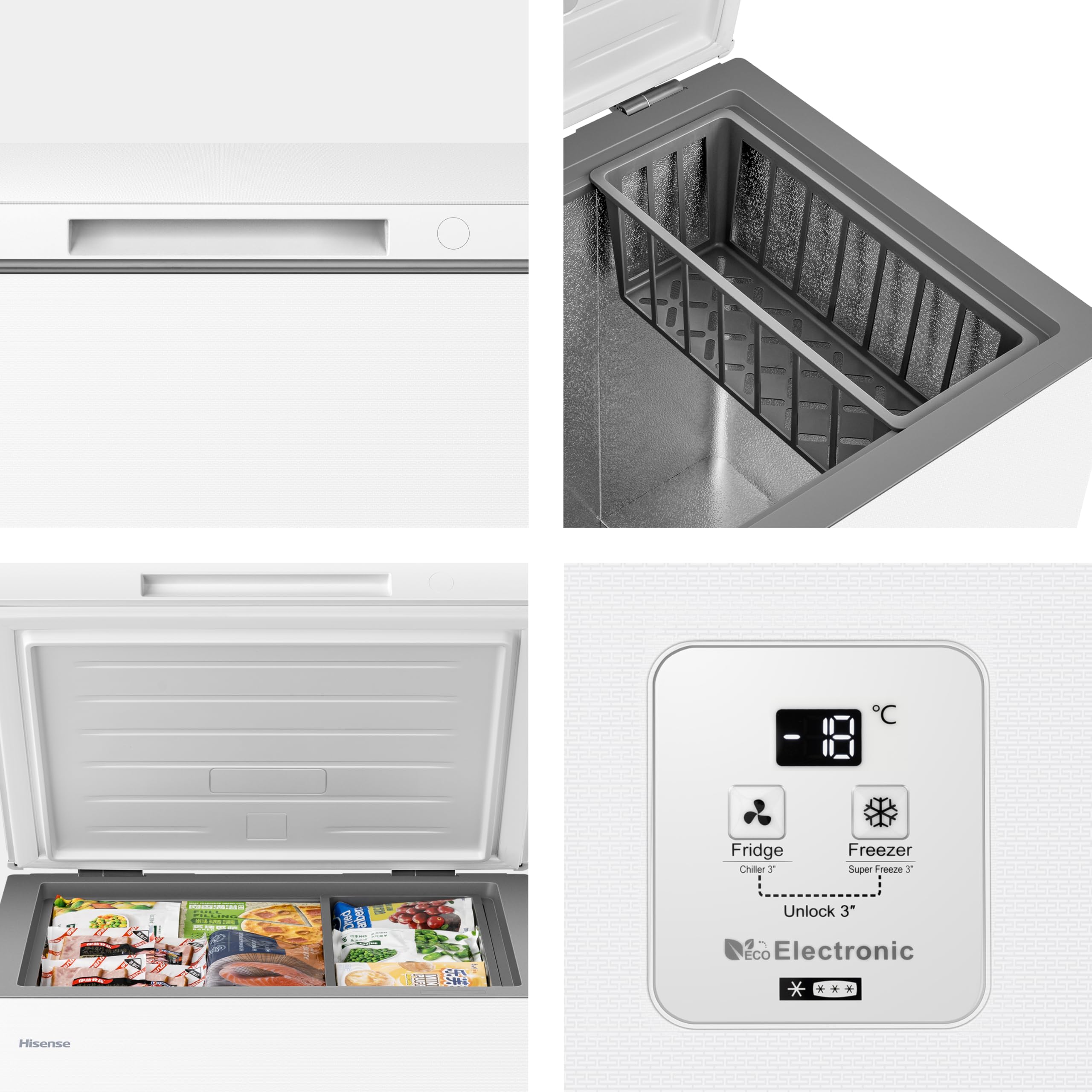 Hisense FT145N1AWE NUOVO Congelatore a pozzo 141 litri, Super Silenzioso 40 db, classe E, (L*P*A): 60,6×55,9×85,8 cm, Bianco