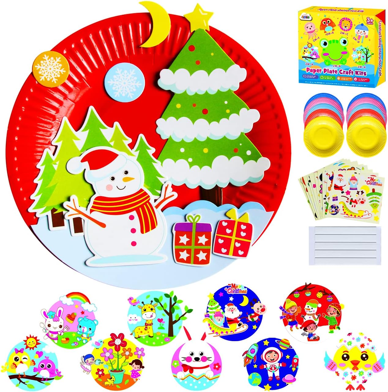 ZMLM Arts Crafts Gift Christmas: Paper Plate Art Kit for Girl Boy Art Supply Project Toddler Creative Fun Children Preschool Party Favor Bulk Activity Birthday Game Xmas Holiday Crafts Toys for Kids