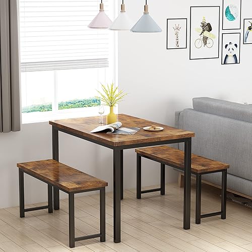 Miniatura 9 de AWQM-Juego de Mesa de Comedor, Juego de Mesa de Cocina con 2 Bancos, Ideal para el Hogar, Cocina y Comedor, Mesa de desayuno de 47.2x28.7x29.5