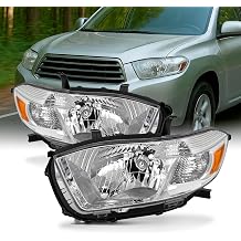 AKKON - Fits 2008 2009 2010 Toyota highlander [Halogen Type] Chrome Headlights Pair Left+Right Replacement