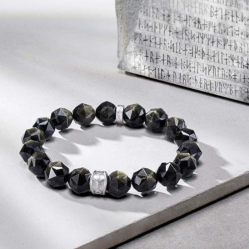 Miniatura 2 de AWNL Pulsera de cuentas para hombre con dije de runas grabadas de plata de ley de 0394in ojo de tigre de obsidiana regalo de piedras preciosas