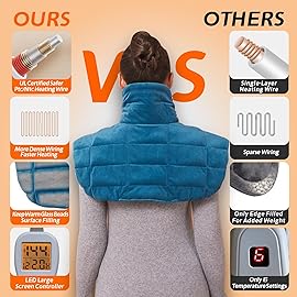Ruqiji 19 x 24 Weighted Neck&Shoulder Heating Pad, 2.5lbs with 12 Temperature Settings&Countdown timer,Pain Relief for Neck/Shoulders/Menstrual Pain, Christmas Gifts for Women Men Mom Dad(Gray/Blue)