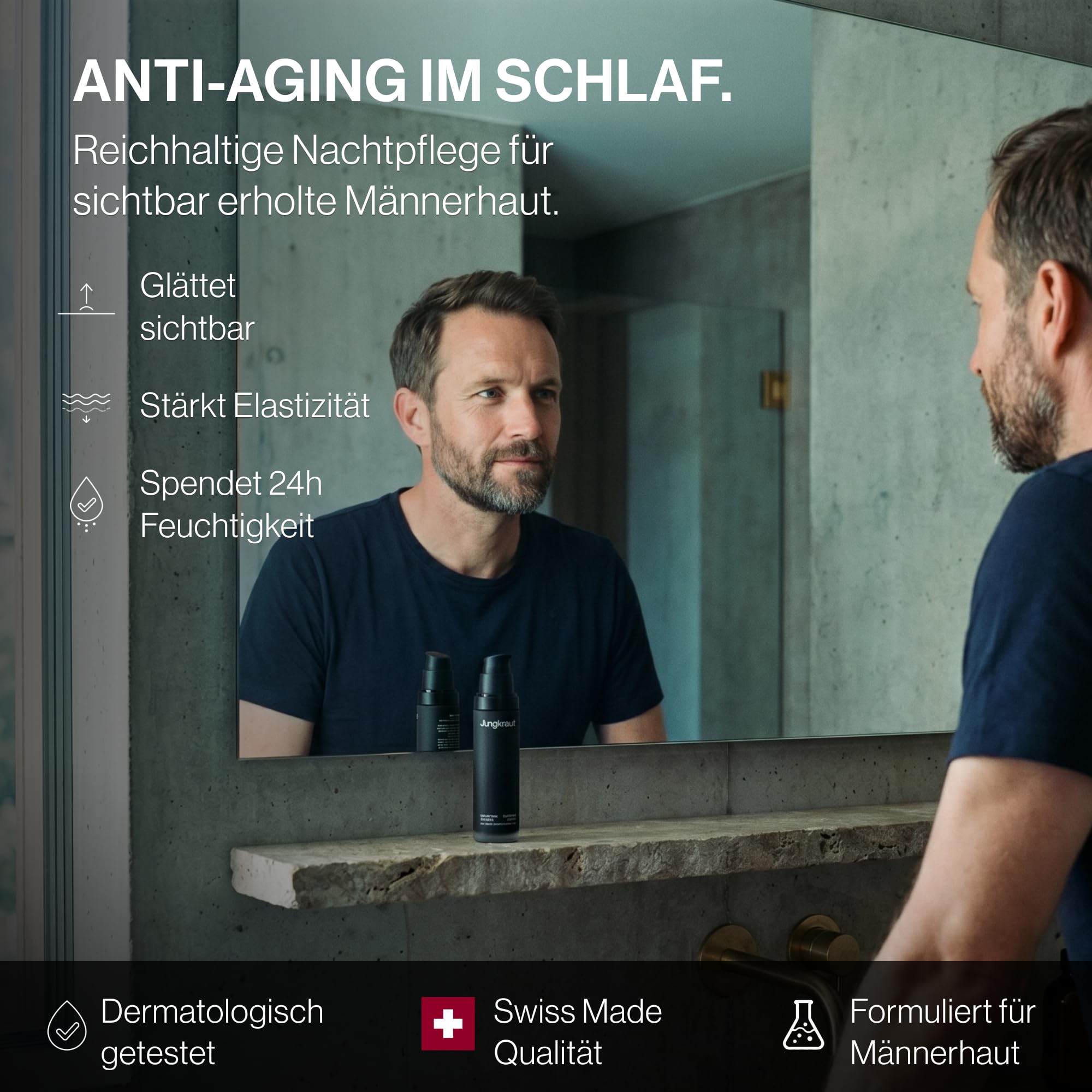 Mountain Supreme Anti-Aging Gesichtscreme für Männer 50ml, Feuchtigkeitscreme mit Mooszellen-Technologie, 6 Wirkstoffe, reduziert Falten, 24h Feuchtigkeit, reichhaltig, natürlich, Swiss Made