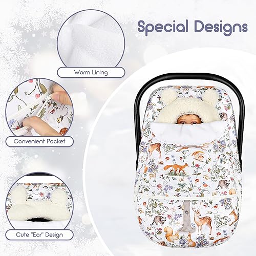 Miniatura 6 de Funda de asiento de coche de invierno para bebé, niña, niño, cálida y resistente al viento, cubierta para asiento de automóvil, toldo protege al