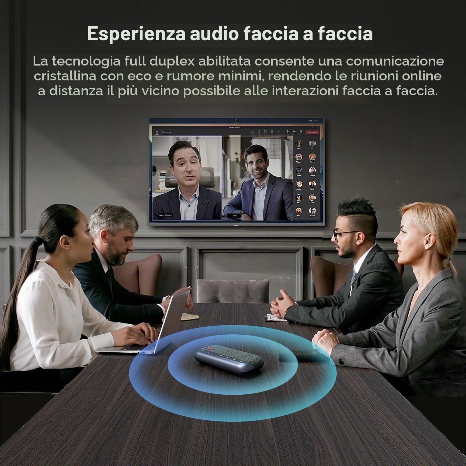 NUROUM A35 Microfono Ambientale con Altoparlante per Conferenze, Cancellazione del Rumore AI, Collegamento a Cascata per 20 Persone,32kHz Compatibile Zoom/Teams/GoogleMeet tramite Bluetooth/USB/Dongle