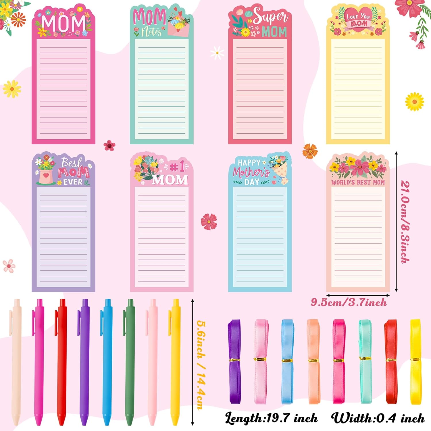 ANGOLIO Mother's Day Notepads With Pen - 8 Sets Happy Mother's Day Sticky Notes Gifts for Mom Self-Adhesive Sticky Notepads Writing Memo Pads for Mom Ladies Women School Office Birthday Gifts Supplies