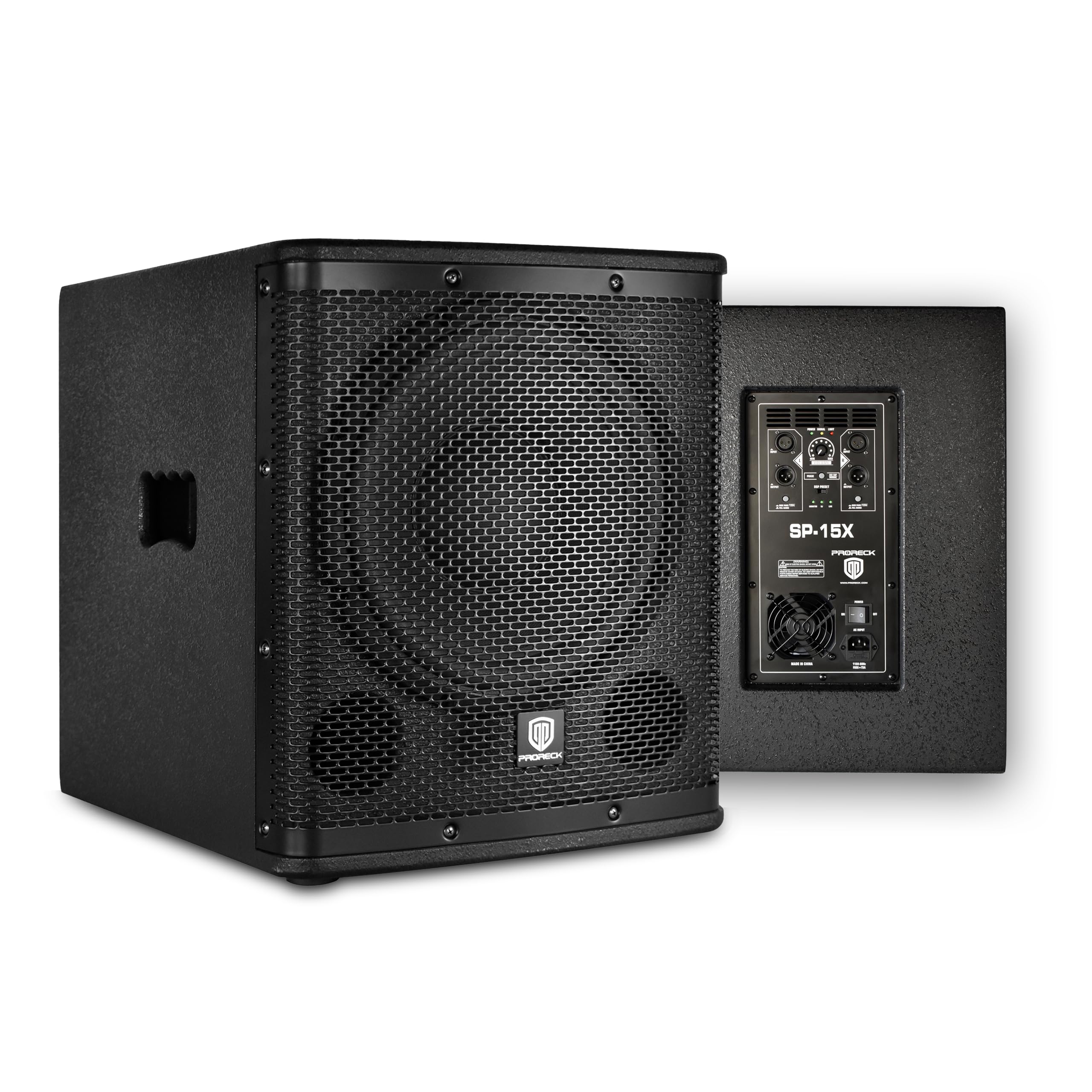 PRORECK SP-15X Aktiver PA-DJ-Subwoofer 15 Zoll 2000W PMPO mit Class-D-Verstärker, 3 DSP-Voreinstellungen (Monitor/Bassverstärkung), Schwarz für Hochzeiten/Partys/Konzerte/Kirchen (1 Subwoofer)