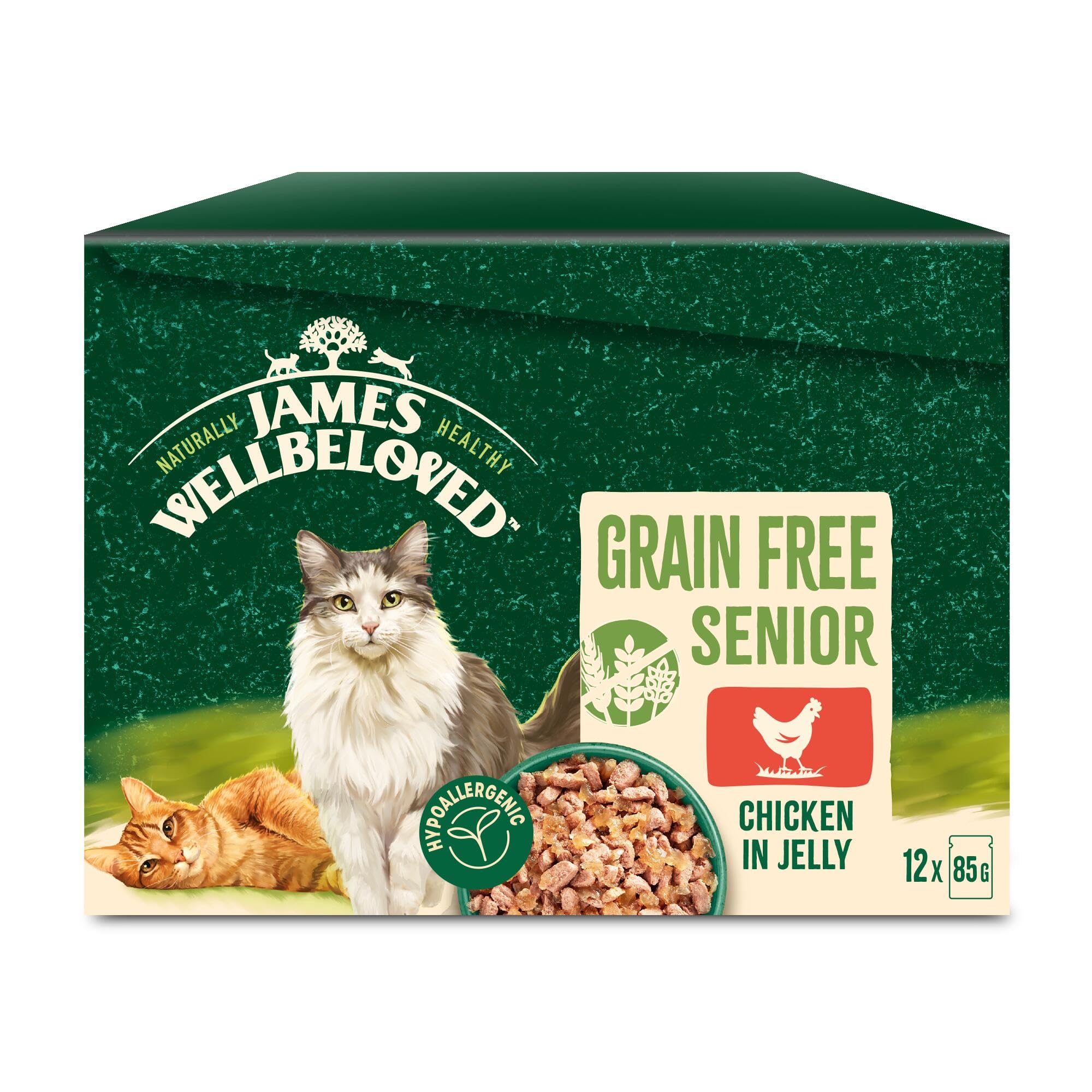 James Wellbeloved Senior Grain-Free Chicken in Jelly 12 Pouches, Hypoallergenic Wet Cat Food, Pack of 1 (12x85 g)