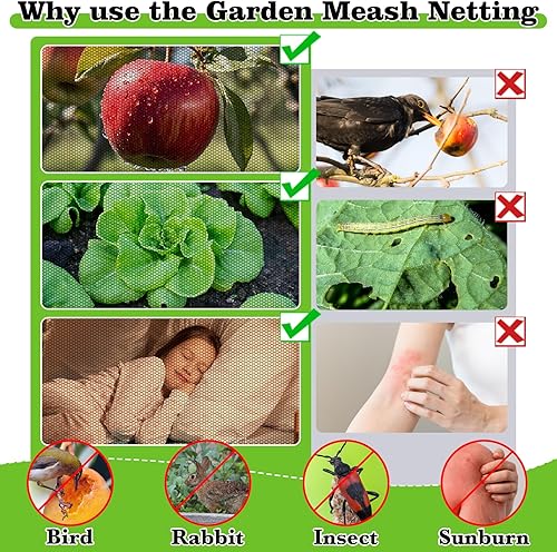 Miniatura 6 de Malla Protectora de 39x10 pies para Jardín, Malla para Mosquitera de Jardín, Barrera contra Moscas y Pájaros, Escondite de Caza para Plantas, Malla