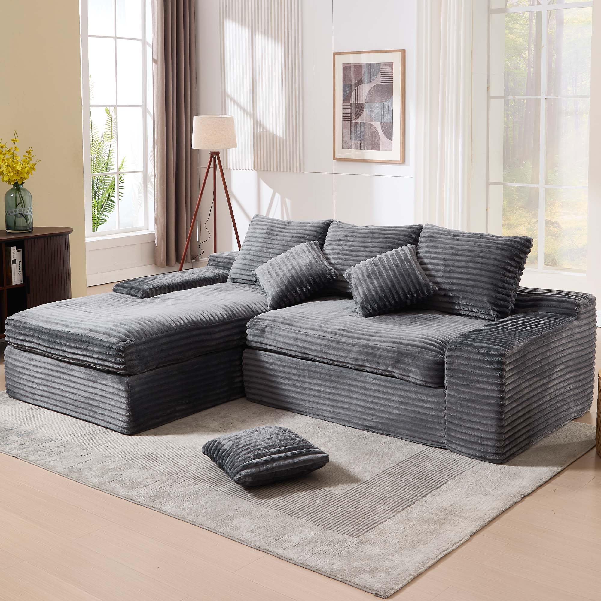 IHDKO 98.8" Cloud L Shape Sectional Couch with Deep Seat, Modern Boneless Compressed Sofa with Chaise, 4 Seat Corduroy Couches for Living Room Bedroom