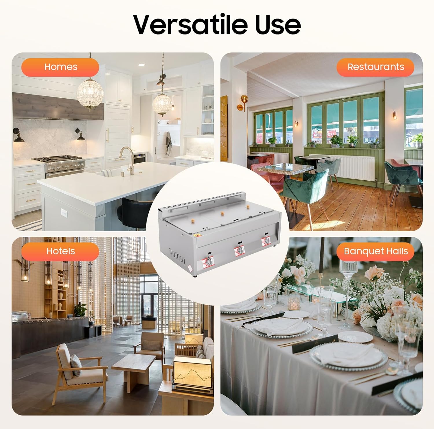 3-Pan Gas Food Heating Pot, Commercial Gas Deep Fryer Electric Food Warmer, Countertop Stainless Steel Steam Table Warmer Restaurant Buffet Catering Steam for Catering Restaurants Home Party