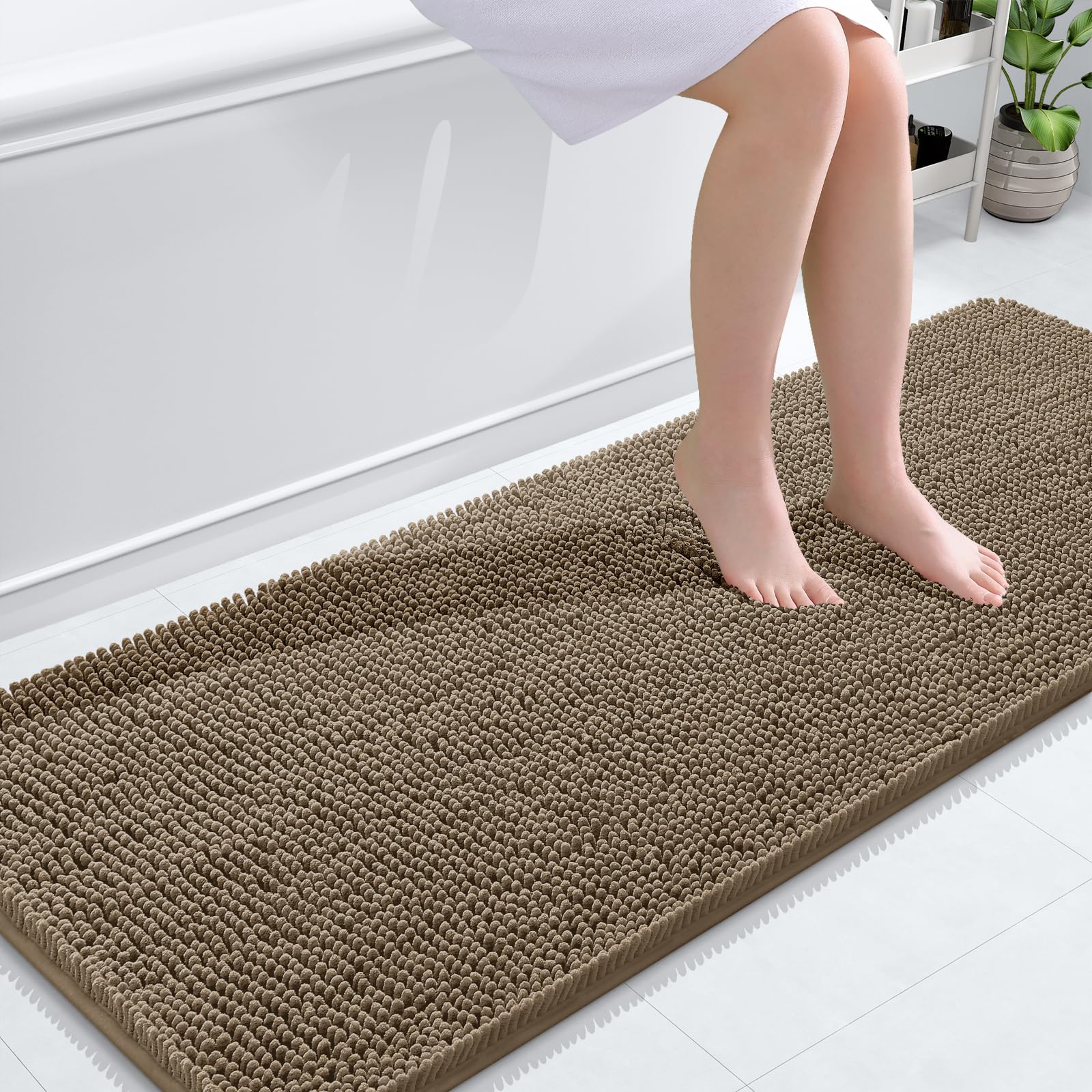OLANLY Bathroom Runner Rugs 59x24, Extra Soft Absorbent Chenille Bath Rugs, Rubber Backing Quick Dry, Machine Washable Long Bath Mats for Bathroom