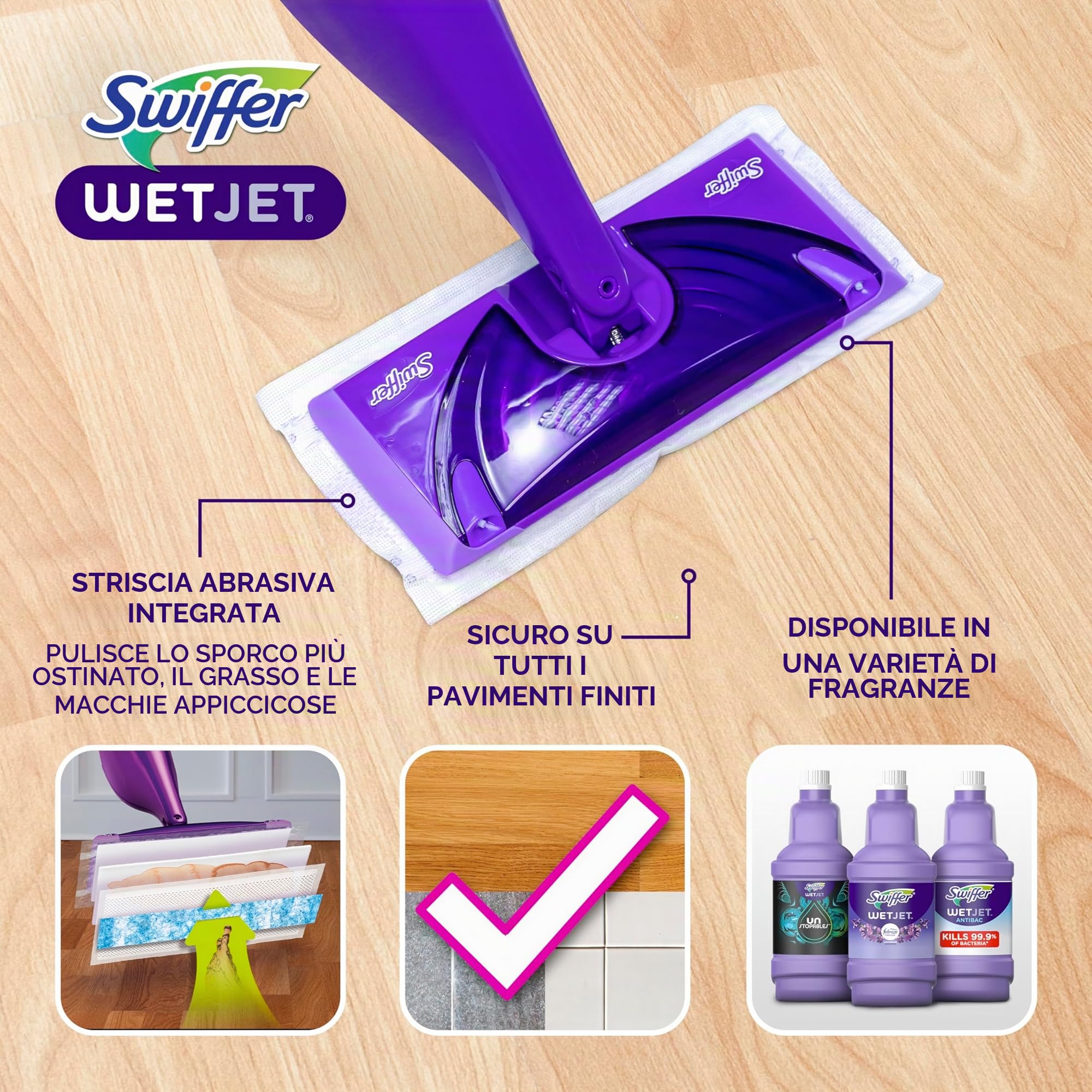 Swiffer WetJet - Kit di pulizia per pavimenti e pavimenti in legno duro, include: 1 Power Mop, 10 tamponi, soluzione di pulizia, batterie