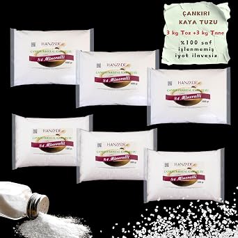 Hanzade Bitkisel 84 Mineralli Doğal Çankırı Kristal Kaya Tuzu 3 Kg Toz (Öğütülmüş) + 3 Kg Tane (Öğütülmemiş)