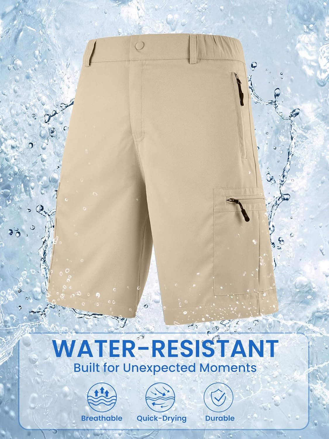 Men's Hiking Cargo Shorts 9", Water Resistant Quick Dry Lightweight Work Shorts with 5 Zipper Pockets for Men