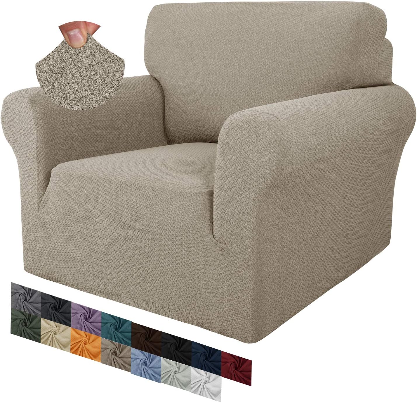 MAXIJIN Creative Jacquard Chair Covers for Living Room Super Stretch Non Slip Chair Slipcover with Arms Dogs Pet Friendly 1-Piece Elastic Sofa Couch Protector Armchair Cover (1 Seater