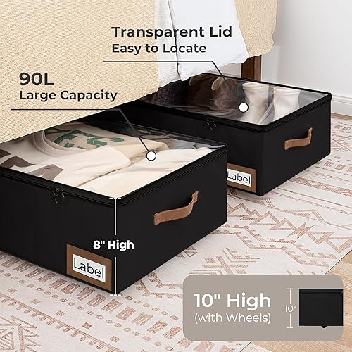 Miniatura 2 de StorageWorks Almacenamiento debajo de la cama con ruedas, contenedores de almacenamiento debajo de la cama de 10 pulgadas con tapa, organizador de