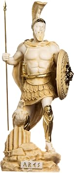 Ares Mars God War Zeus Son Roman Statue Alabaster Gold Tone 14.56 inch