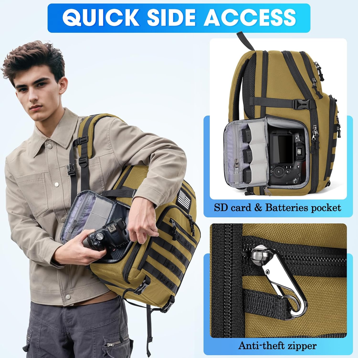 SDYSM Camera Backpack Bag Professional for DSLR/SLR Mirrorless Camera Waterproof 15.6 inch Tactical Camera Bags for Photographers with Rain Cover, Tripod Holder, Small Bag Photography Backpack Case - Image 6