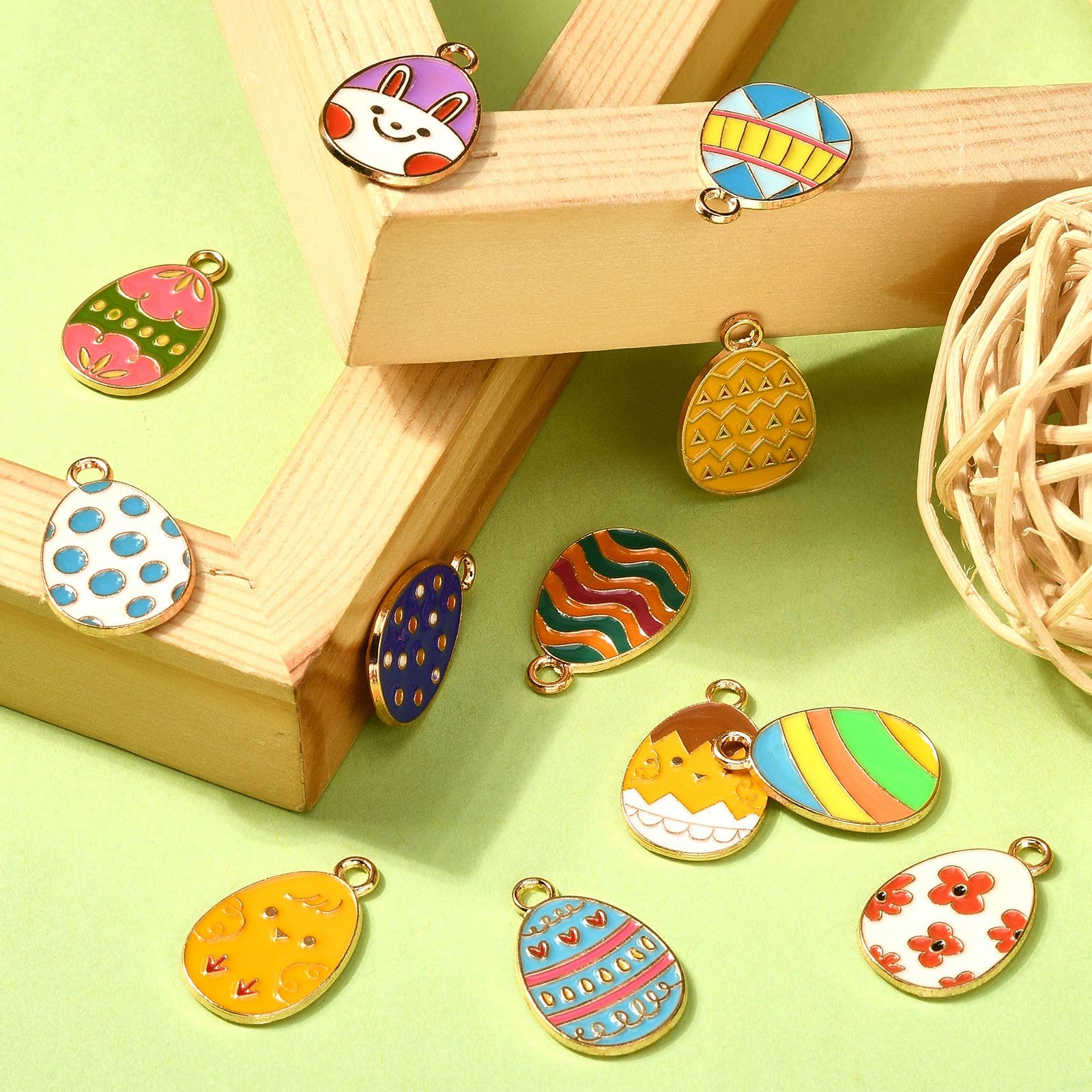 Stiesy 60Pcs 12 Styles Easter Egg Charms Pendants Enamel Egg Charms Colorful Egg with Easter Rabbit Pattern Dangle Charms for Jewellry Making DIY Crafts - Image 3