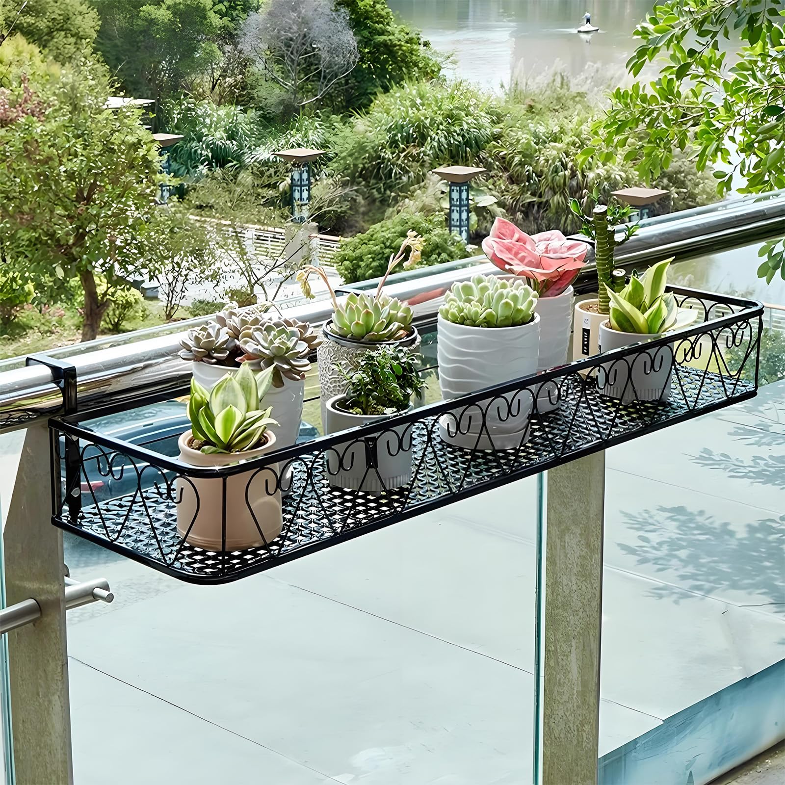 Jardinière en métal 100x25cm, support de fleurs suspendu balcon